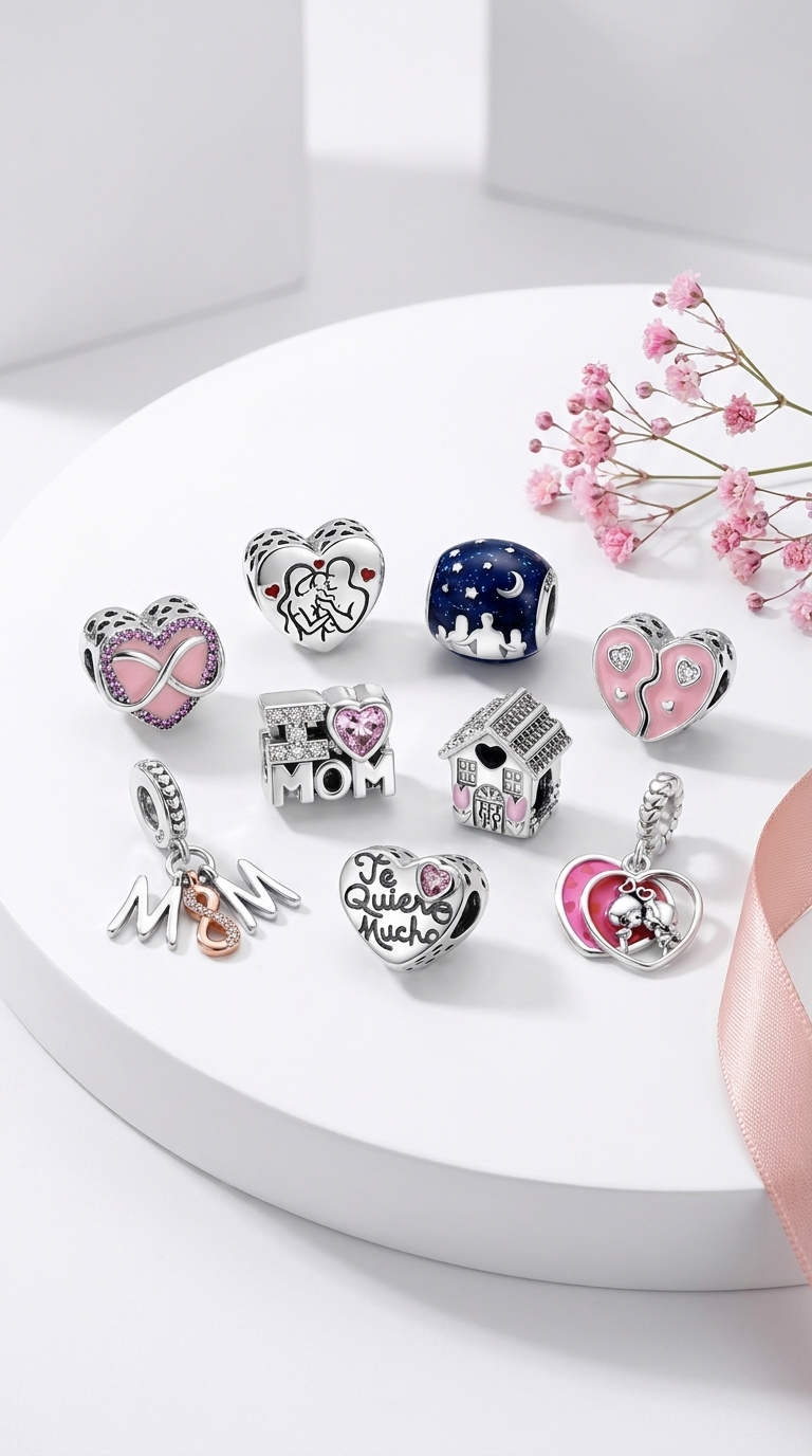 Set de dijes familiares Corazón de Plata