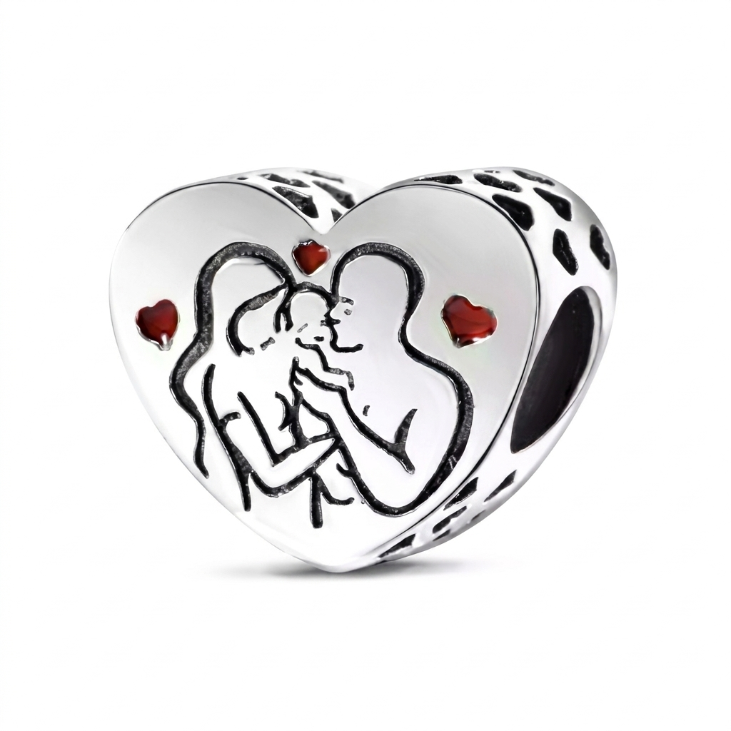 Set de dijes familiares Corazón de Plata