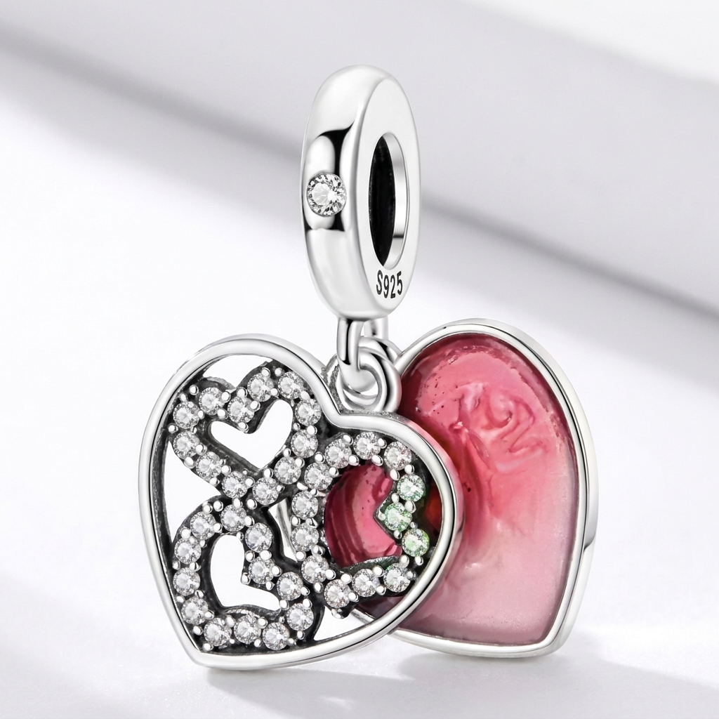 Set de dijes familiares Corazón de Plata