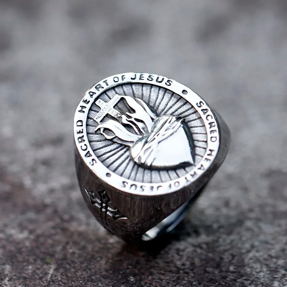 Anillo de Acero Corazón Sagrado