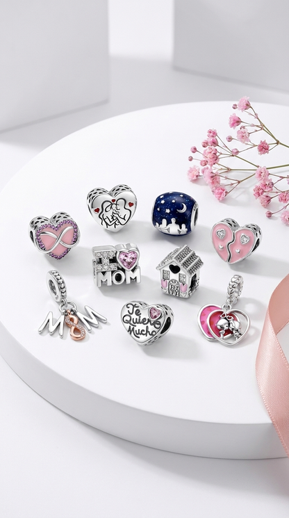 Set de dijes familiares Corazón de Plata