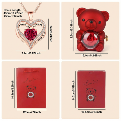 Collar con colgante Sweet Sweet Embrace™ Corazón con caja de rosas de oso