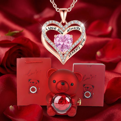 Collar con colgante Sweet Sweet Embrace™ Corazón con caja de rosas de oso