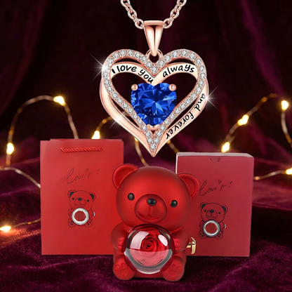 Collar con colgante Sweet Sweet Embrace™ Corazón con caja de rosas de oso