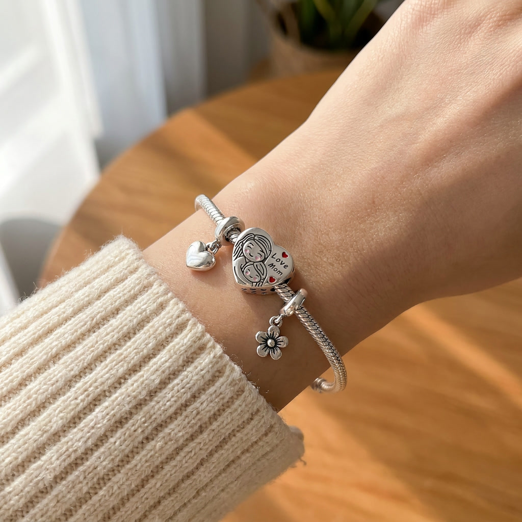 Set de dijes familiares Corazón de Plata