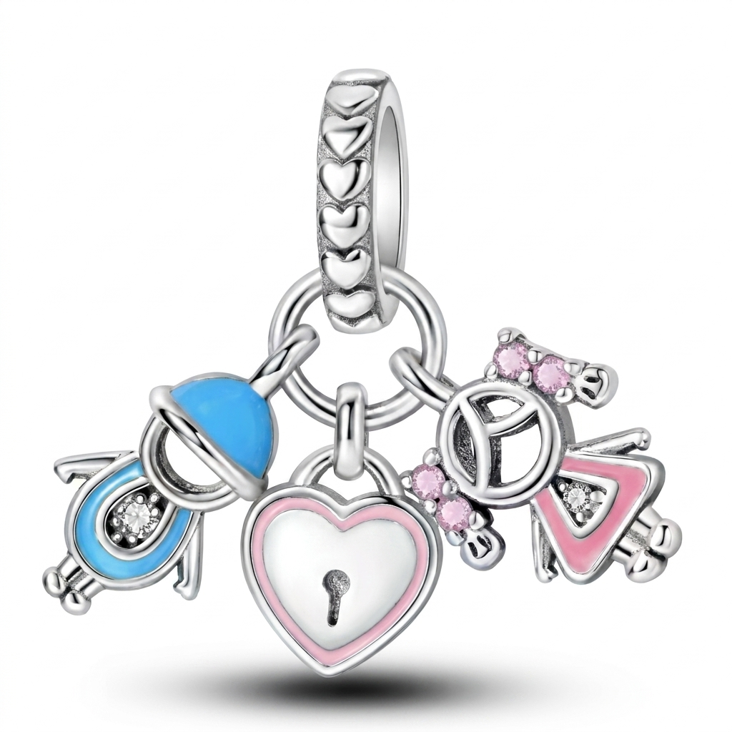 Set de dijes familiares Corazón de Plata