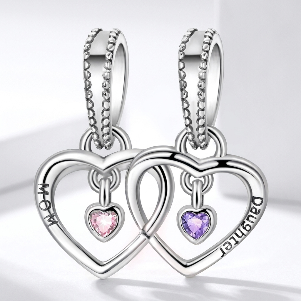 Set de dijes familiares Corazón de Plata