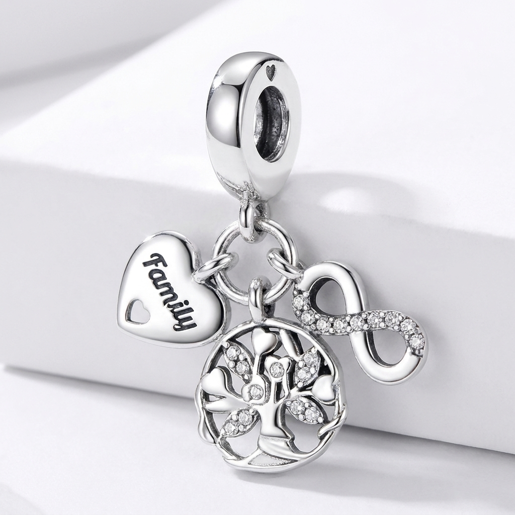 Set de dijes familiares Corazón de Plata