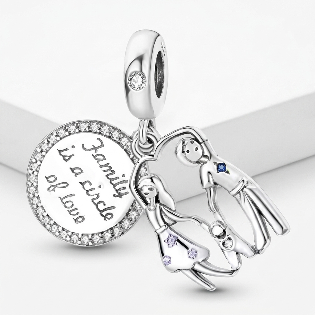 Set de dijes familiares Corazón de Plata