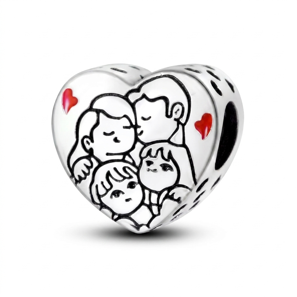 Set de dijes familiares Corazón de Plata
