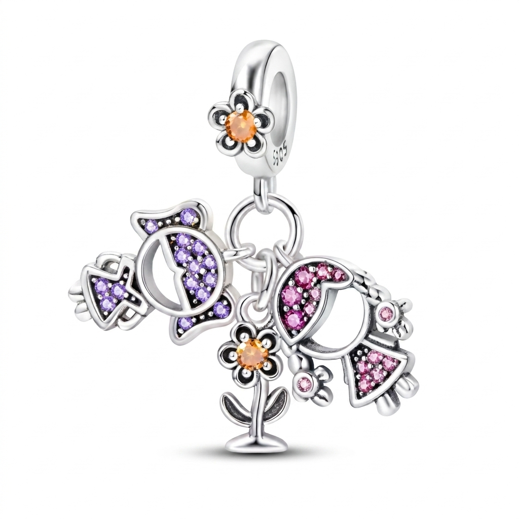 Set de dijes familiares Corazón de Plata