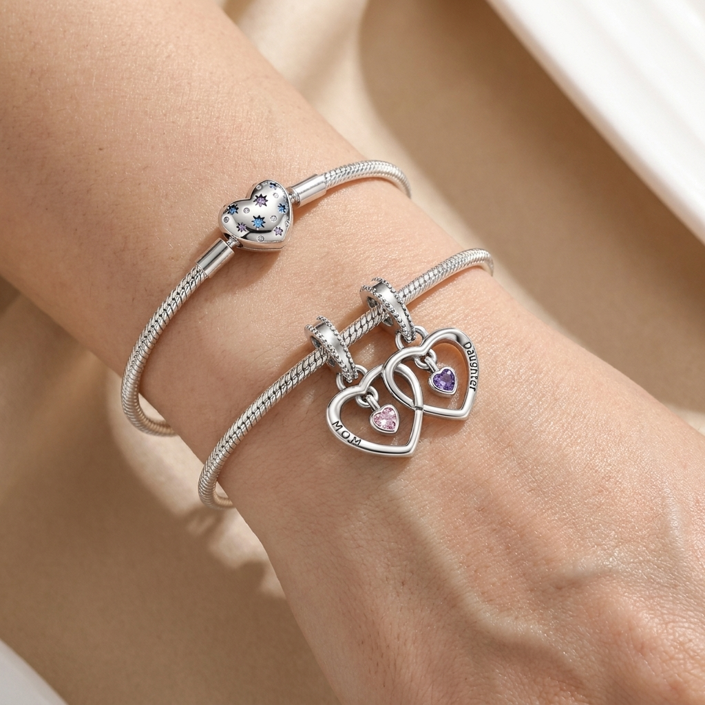 Set de dijes familiares Corazón de Plata