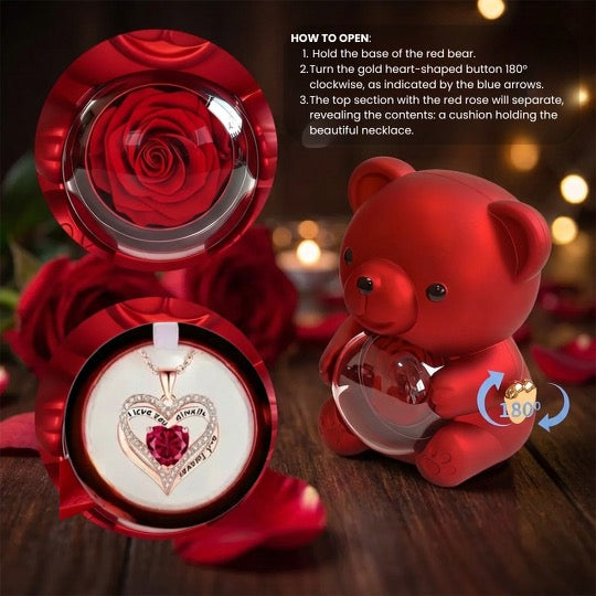 Sweet Embrace™ - Heart Pendant Necklace with Bear Rose Box