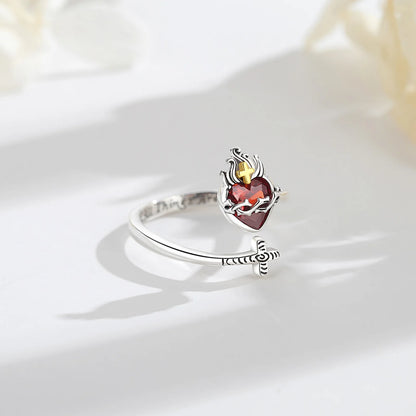 Anillo de plata de ley del Sagrado Corazón