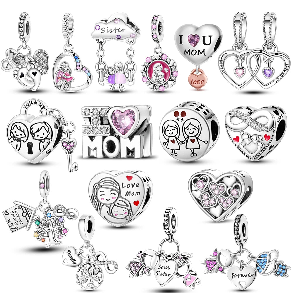 Set de dijes familiares Corazón de Plata