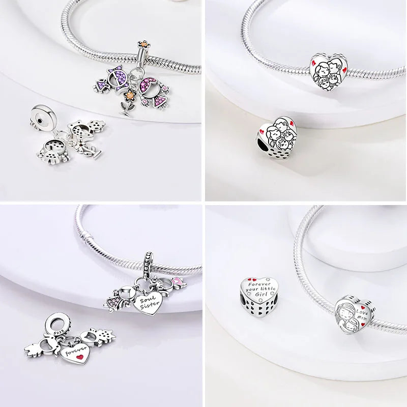 Set de dijes familiares Corazón de Plata